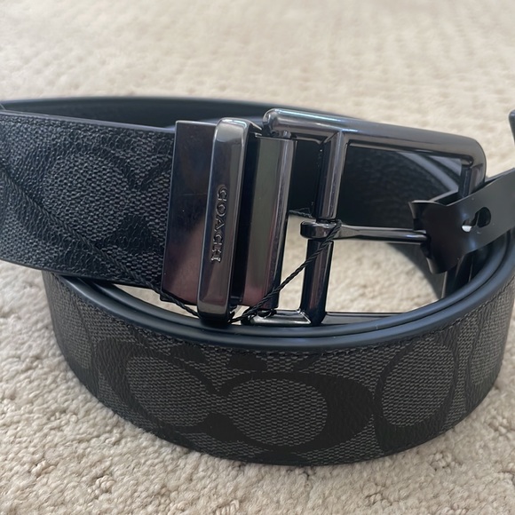 Coach Wide Harness Cut To Size Reversible Belt Signature Canvas Charcoal/Black - Picture 2 of 4